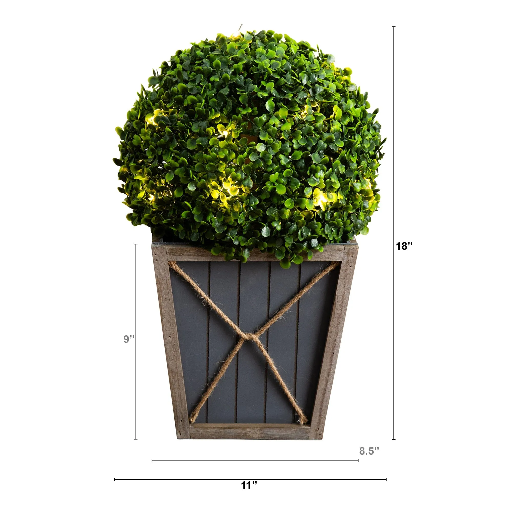 18” UV Resistant Artificial Boxwood Ball Topiary with LED Lights in Decorative Planter (Indoor/Outdoor)