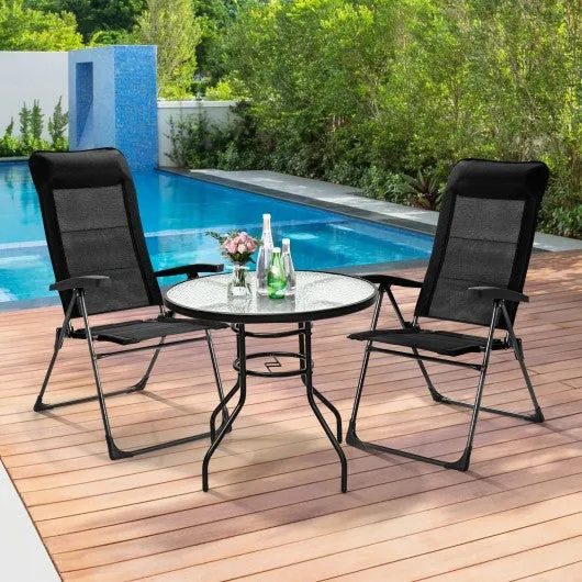 2 Pcs Portable Patio Folding Dining Chairs with Headrest Adjust for Camping -Black