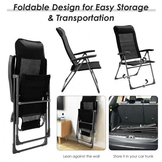 2 Pcs Portable Patio Folding Dining Chairs with Headrest Adjust for Camping -Black