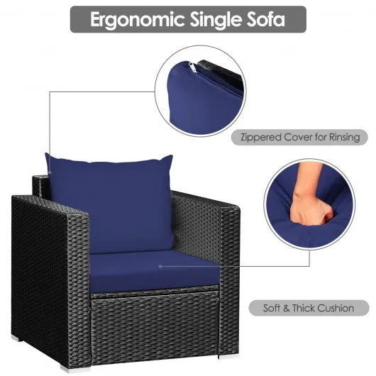 3 Pcs Patio wicker Furniture Set with Cushion-Navy