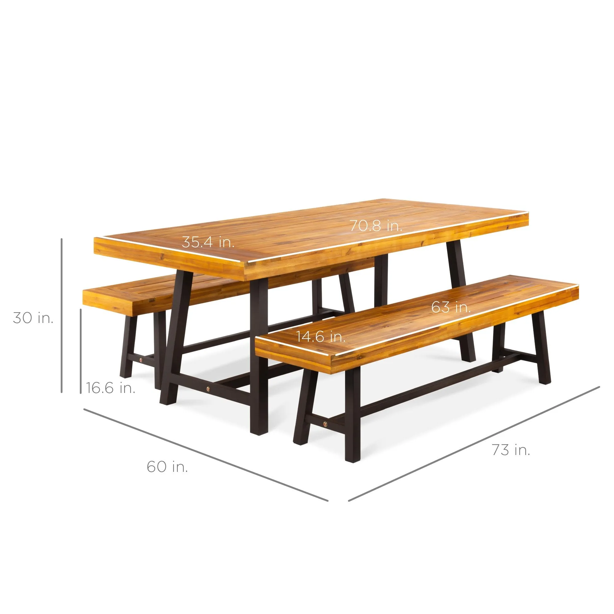 3-Piece Indoor Outdoor Acacia Wood Dining Table