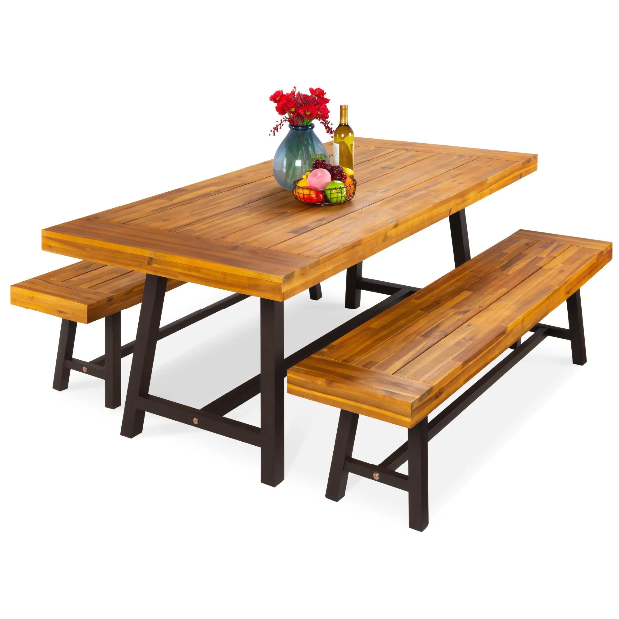 3-Piece Indoor Outdoor Acacia Wood Dining Table