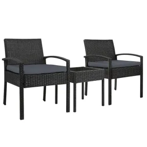 3PC Patio Furniture Bistro Set Wicker Outdoor Lounge Setting Black