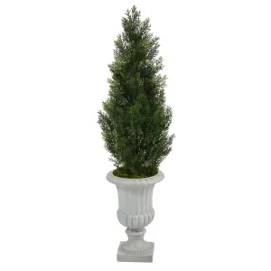 46” Mini Cedar Artificial Pine Tree in Decorative Urn UV Resistant (Indoor/Outdoor)