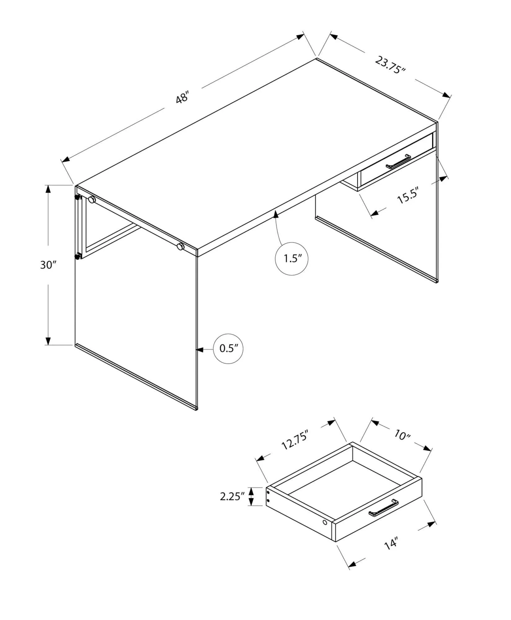 48"L / Grey Reclaimed Wood / Glass Panels Computer Desk