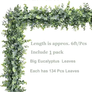 6ft Artificial Eucalyptus Garland for Wedding Decor  UV Protected