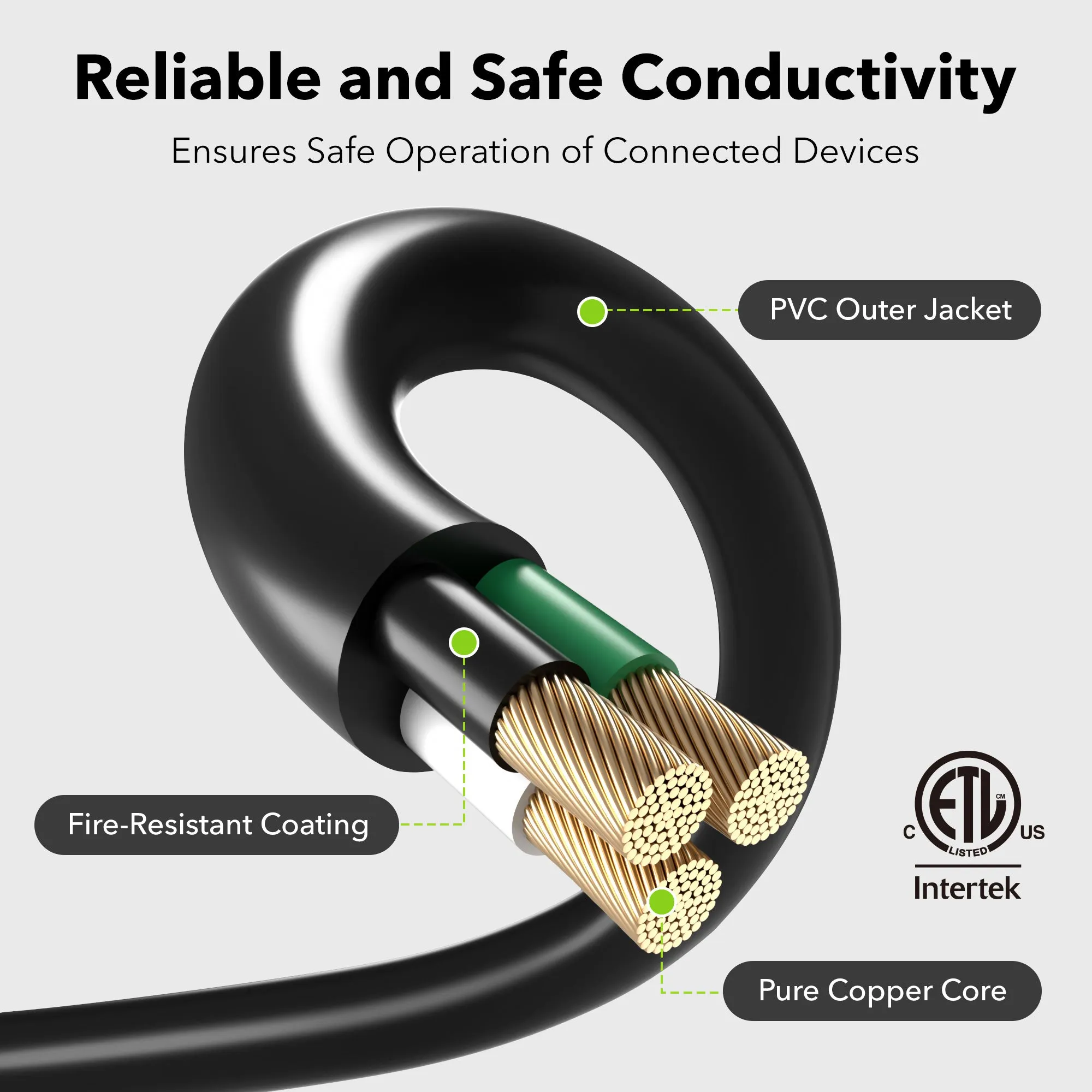 8 ft Waterproof Outdoor Extension Cord 16/3 SJTW Heavy Duty Power Black Cord Bn-link