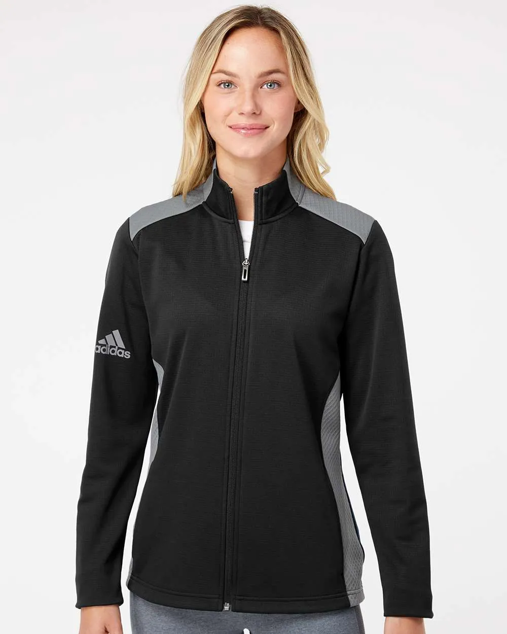 Adidas Ladies Textured Mixed Media Full-Zip Jacket