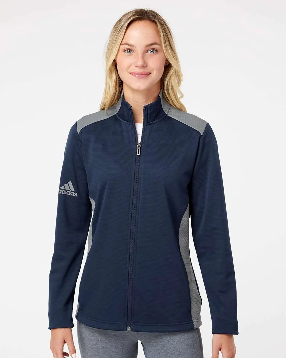 Adidas Ladies Textured Mixed Media Full-Zip Jacket