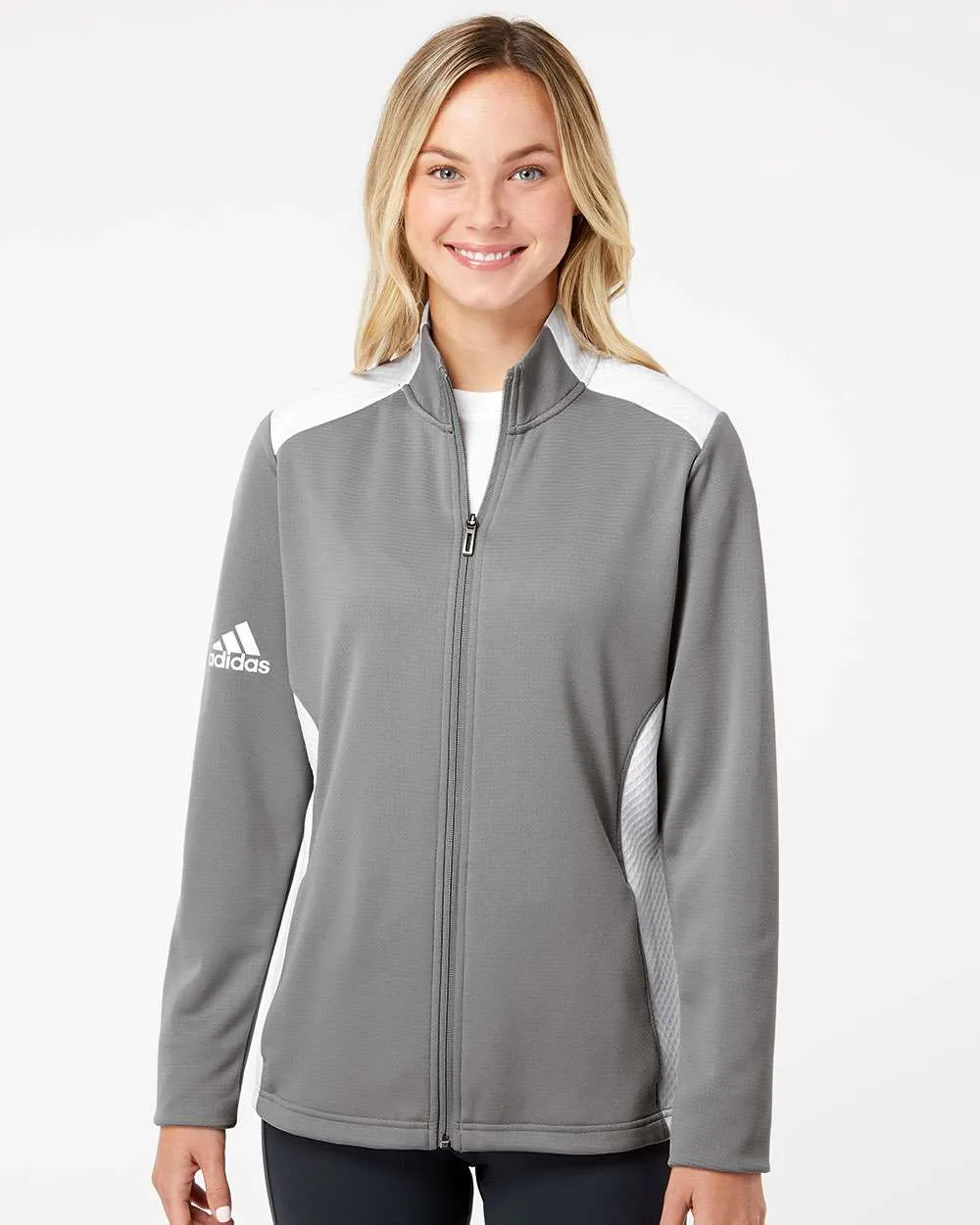 Adidas Ladies Textured Mixed Media Full-Zip Jacket