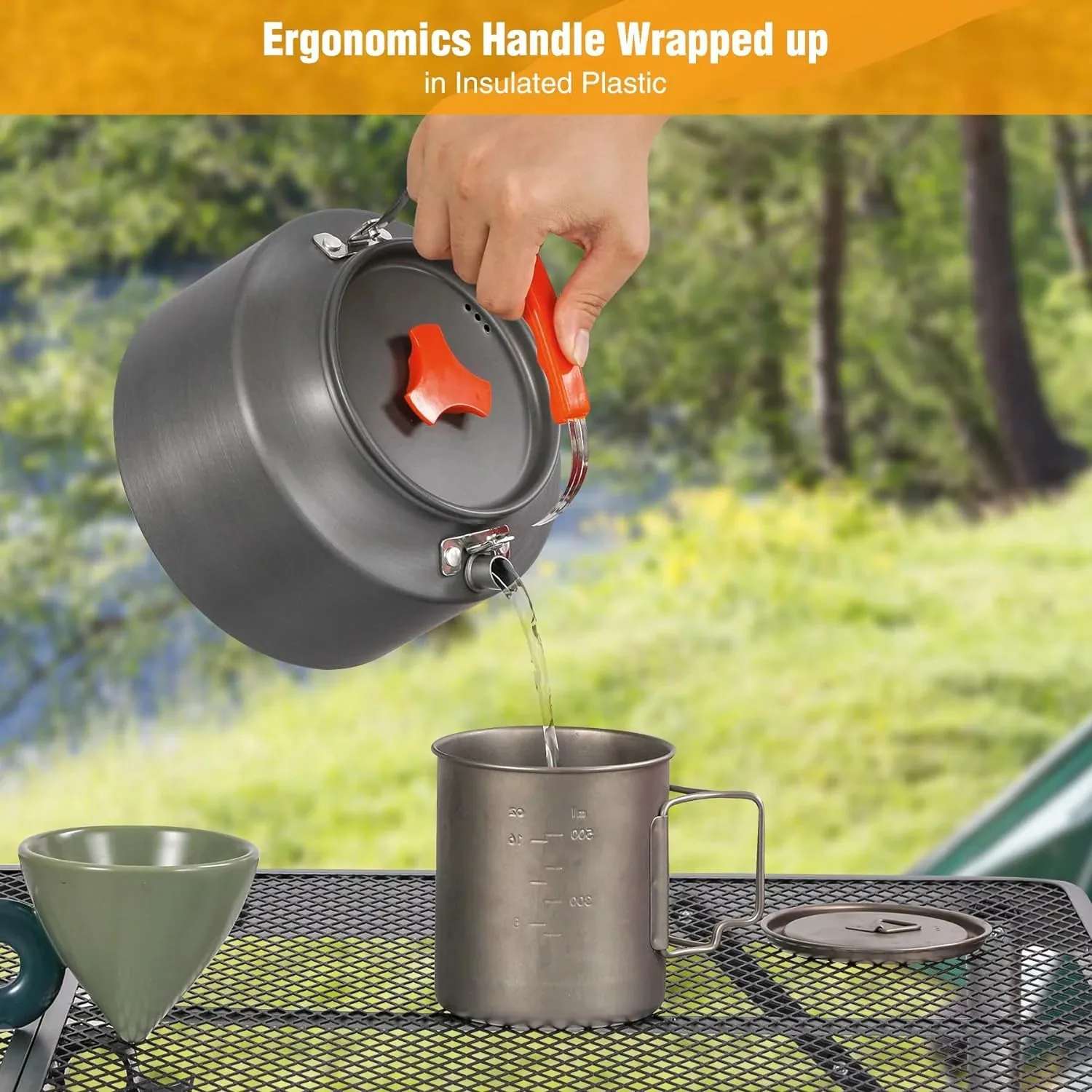 Aluminum Outdoor Camping Kettle with Carrying Bag, 0.8L/0.9L/1.4L/2L