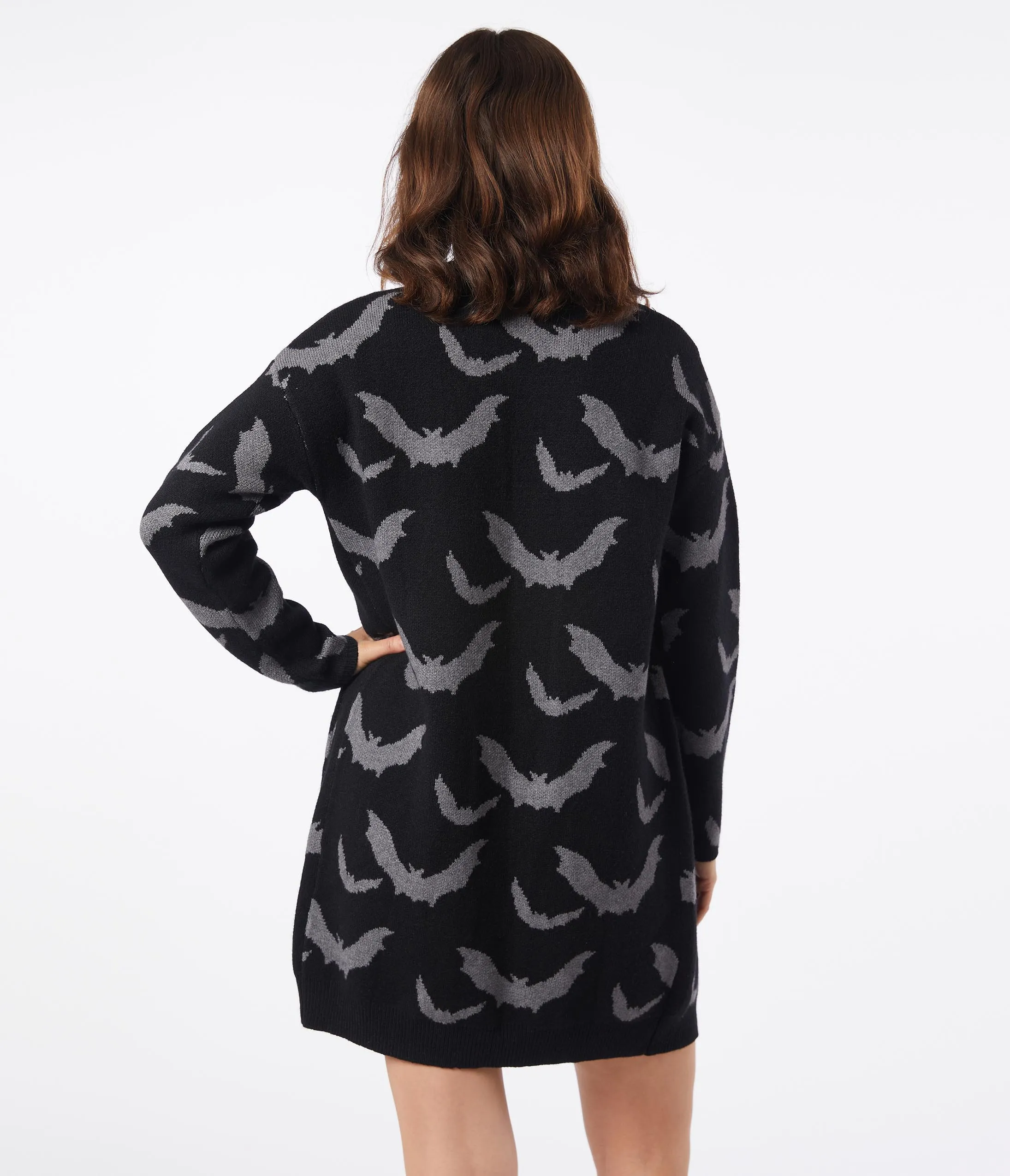 Black & Grey Bats Open Long Cardigan