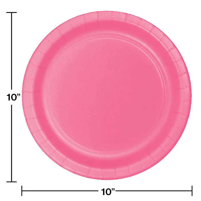 Bulk Candy Pink Sturdy Style Paper Banquet Plates 10.25 inch (240 per Case)