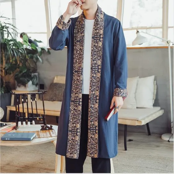 Casual Stitching Printed Linen Cloak Plus Fat Plus Size Windbreaker