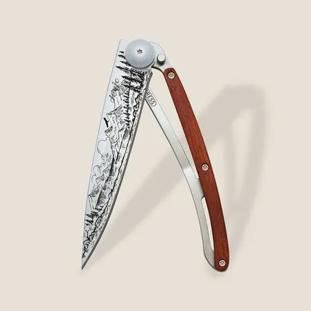 Coral Wood and Mountain Scene Ornate Decorative Pocket Knife