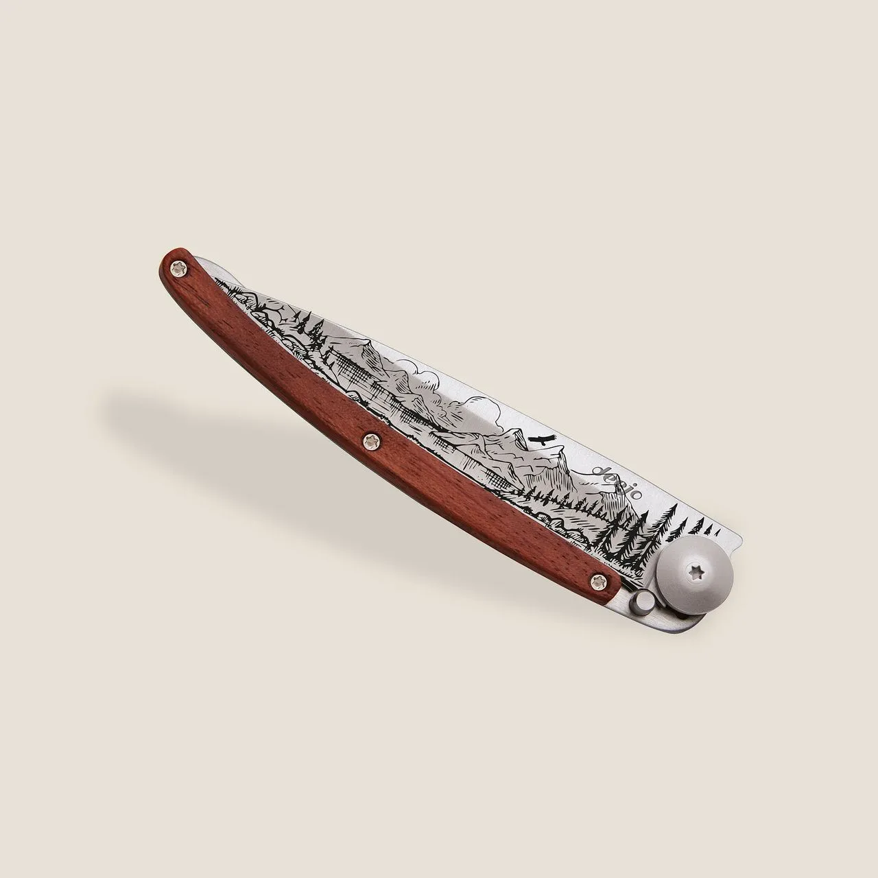 Coral Wood and Mountain Scene Ornate Decorative Pocket Knife