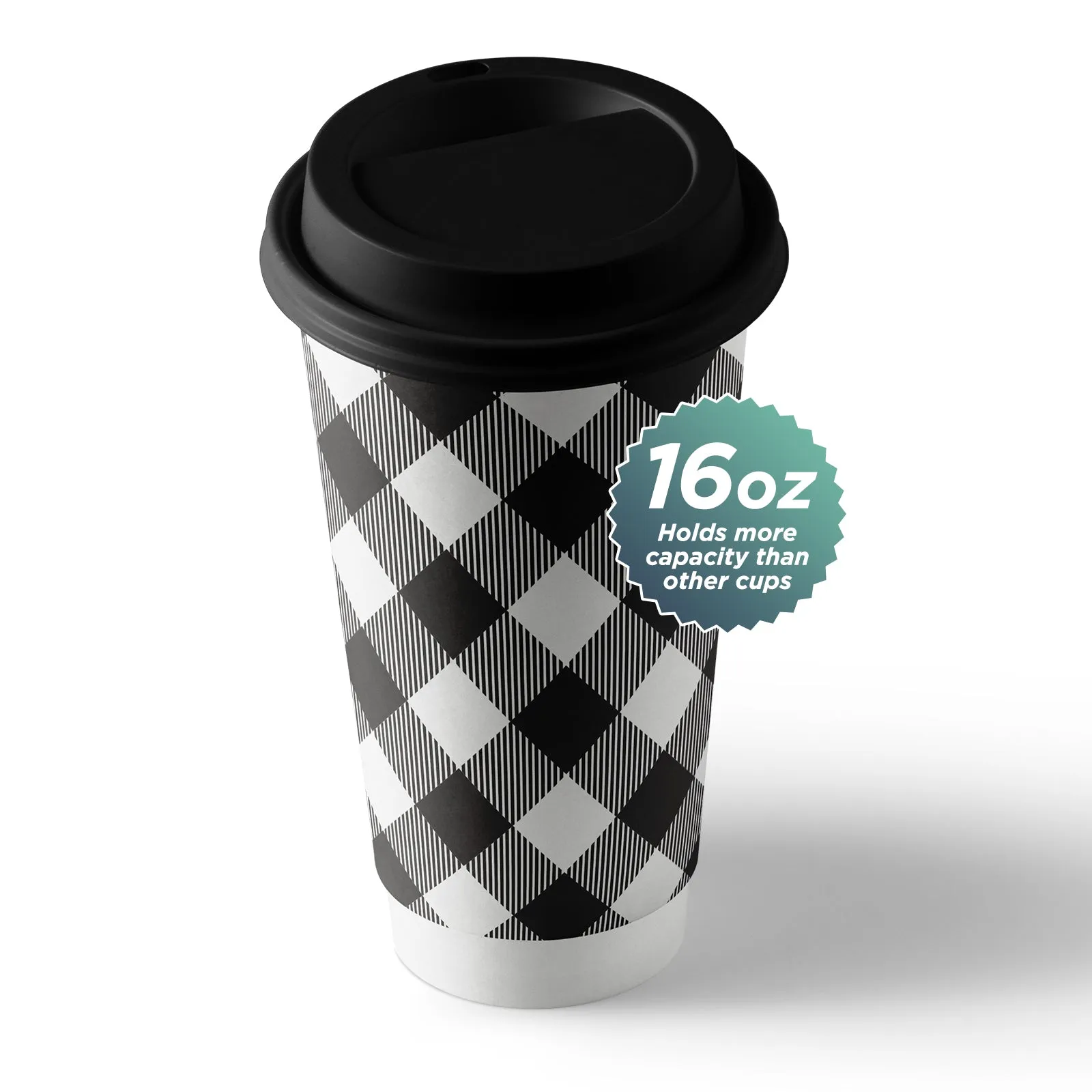 Disposable Coffee or Hot Chocolate Cups - Buffalo Plaid (Black and White Buffalo Plaid With Lids & Blank Kraft Cup Sleeves (Serves 12))