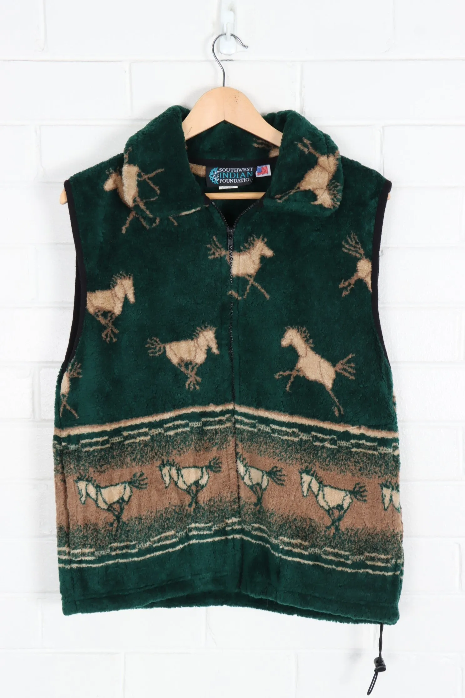 Forest Green All Over Horse USA Made Fleece Vest (M)