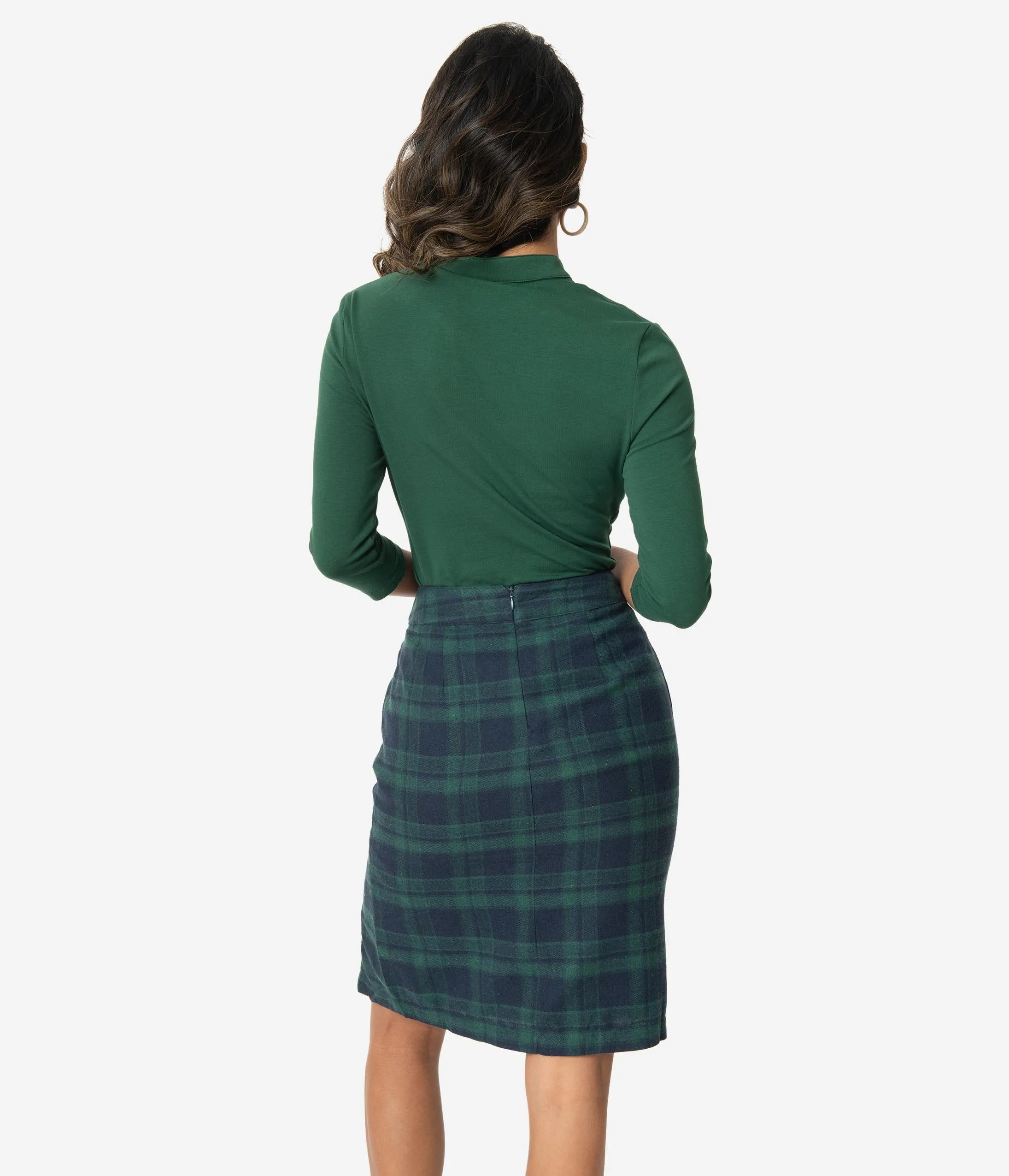 Green Plaid High Waist Knee Length Skirt