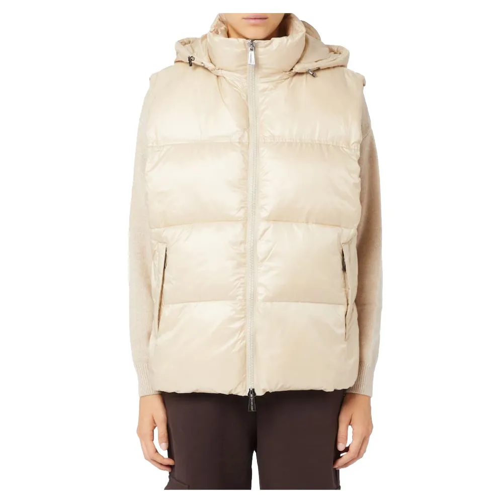 Hinnominate Sleeveless Hooded Down Jacket in Beige