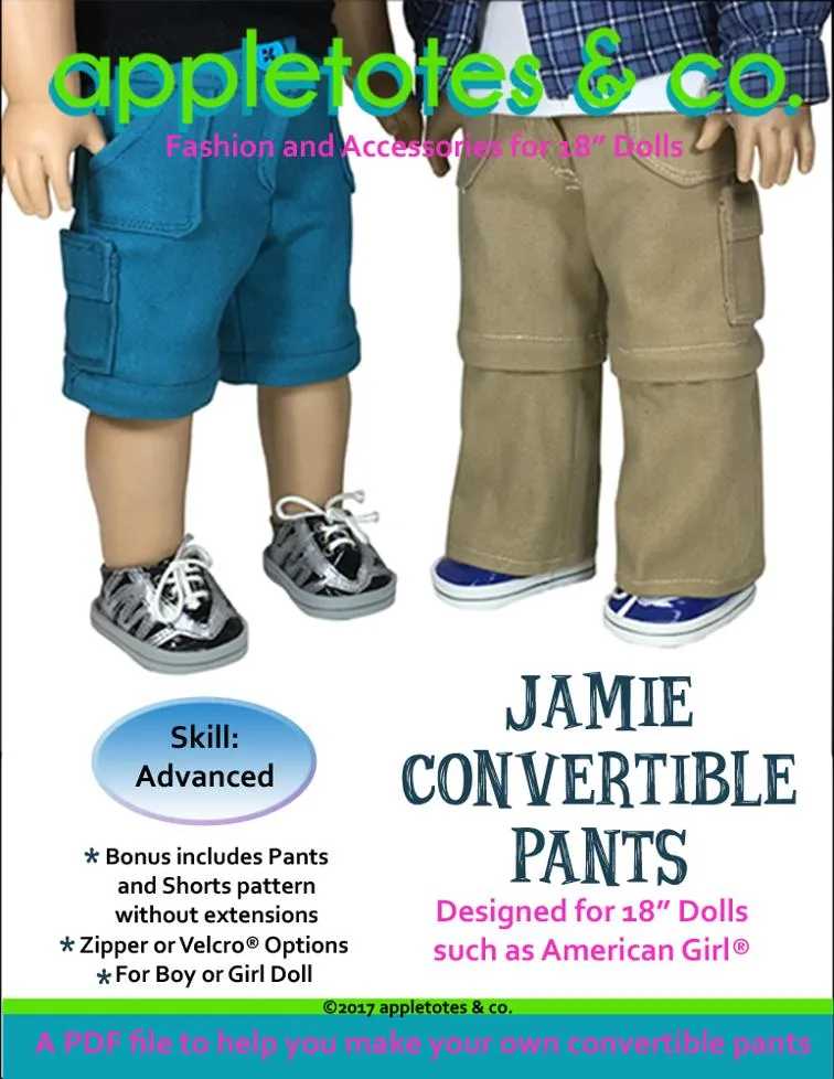 Jamie Convertible Pants Sewing Pattern for 18" Dolls