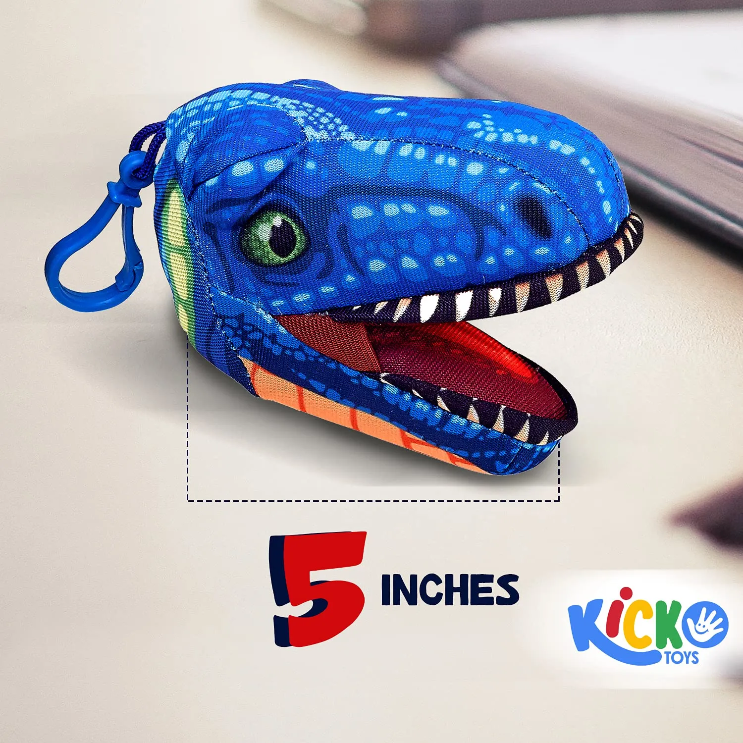 Kicko Dinosaur Head Keychain - 12 Pack - 5 Inch - Mini Backpack Hook - Keyring for Bag