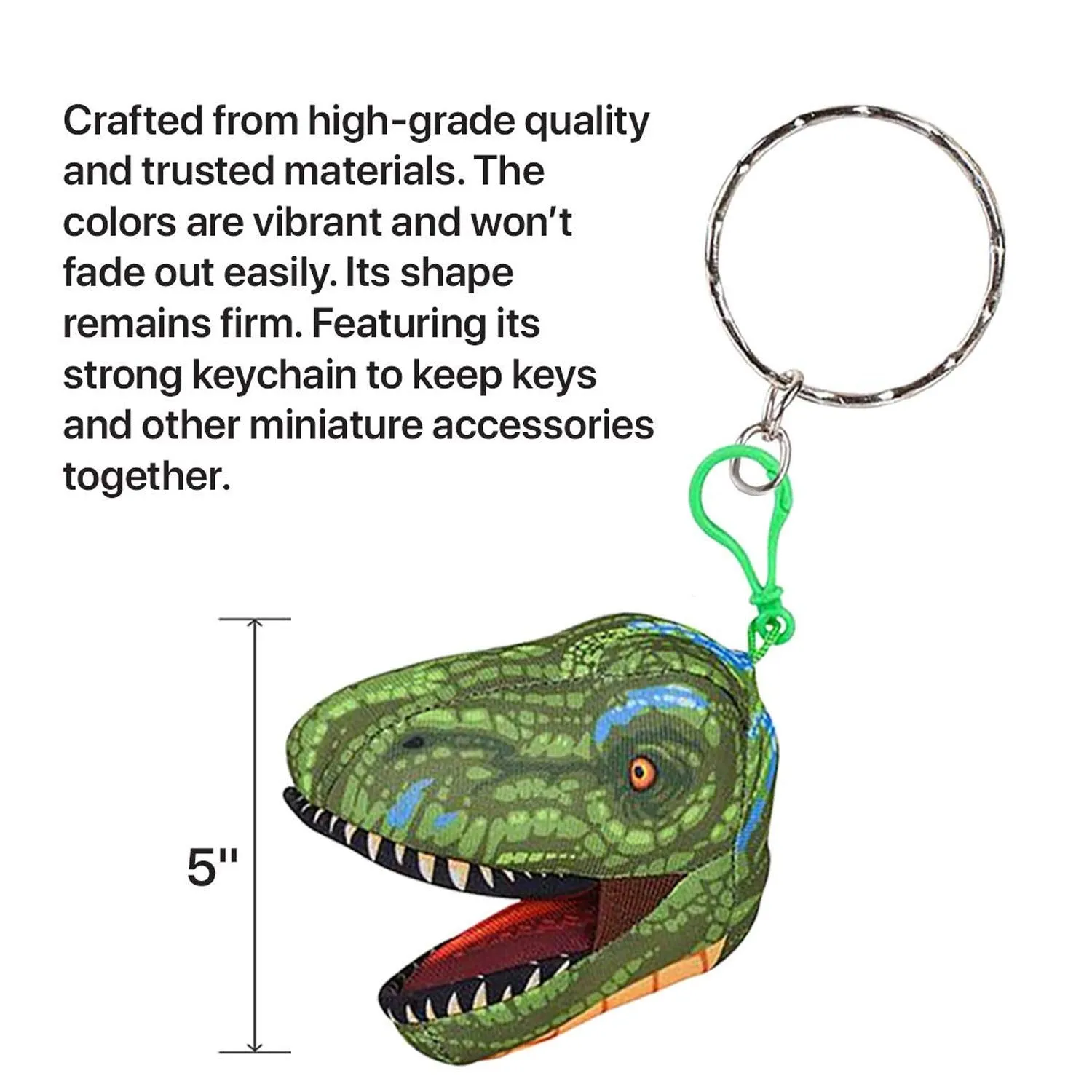 Kicko Dinosaur Head Keychain - 12 Pack - 5 Inch - Mini Backpack Hook - Keyring for Bag