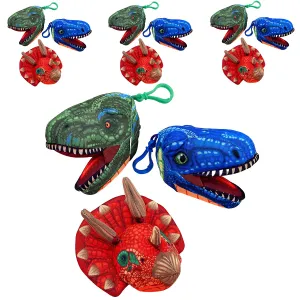 Kicko Dinosaur Head Keychain - 12 Pack - 5 Inch - Mini Backpack Hook - Keyring for Bag