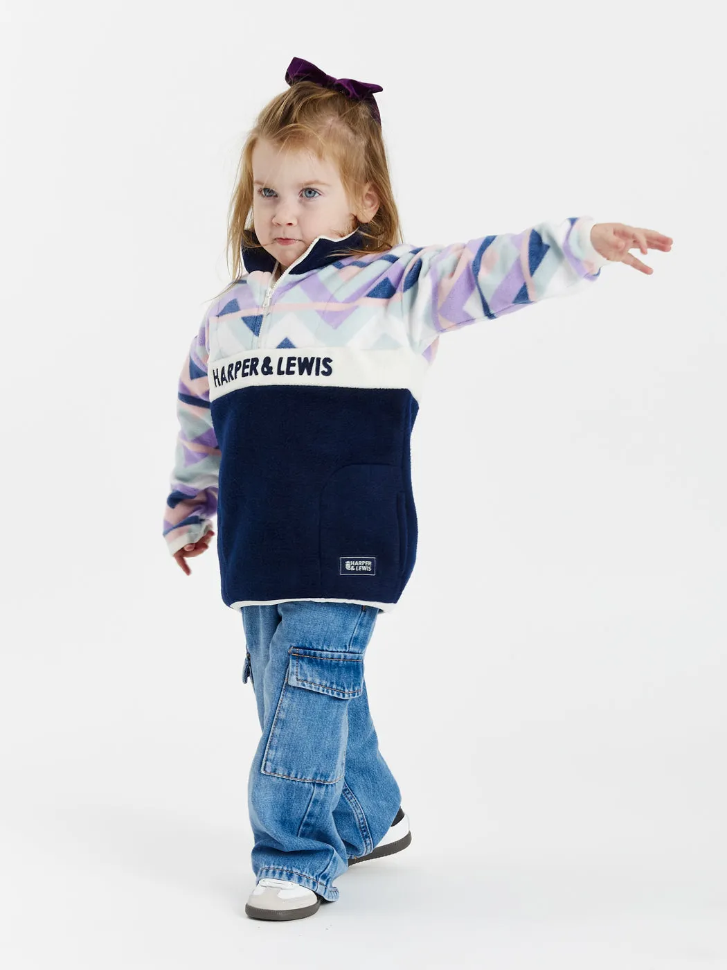 Kids Polar Retro Pattern 1/4 Zip Fleece