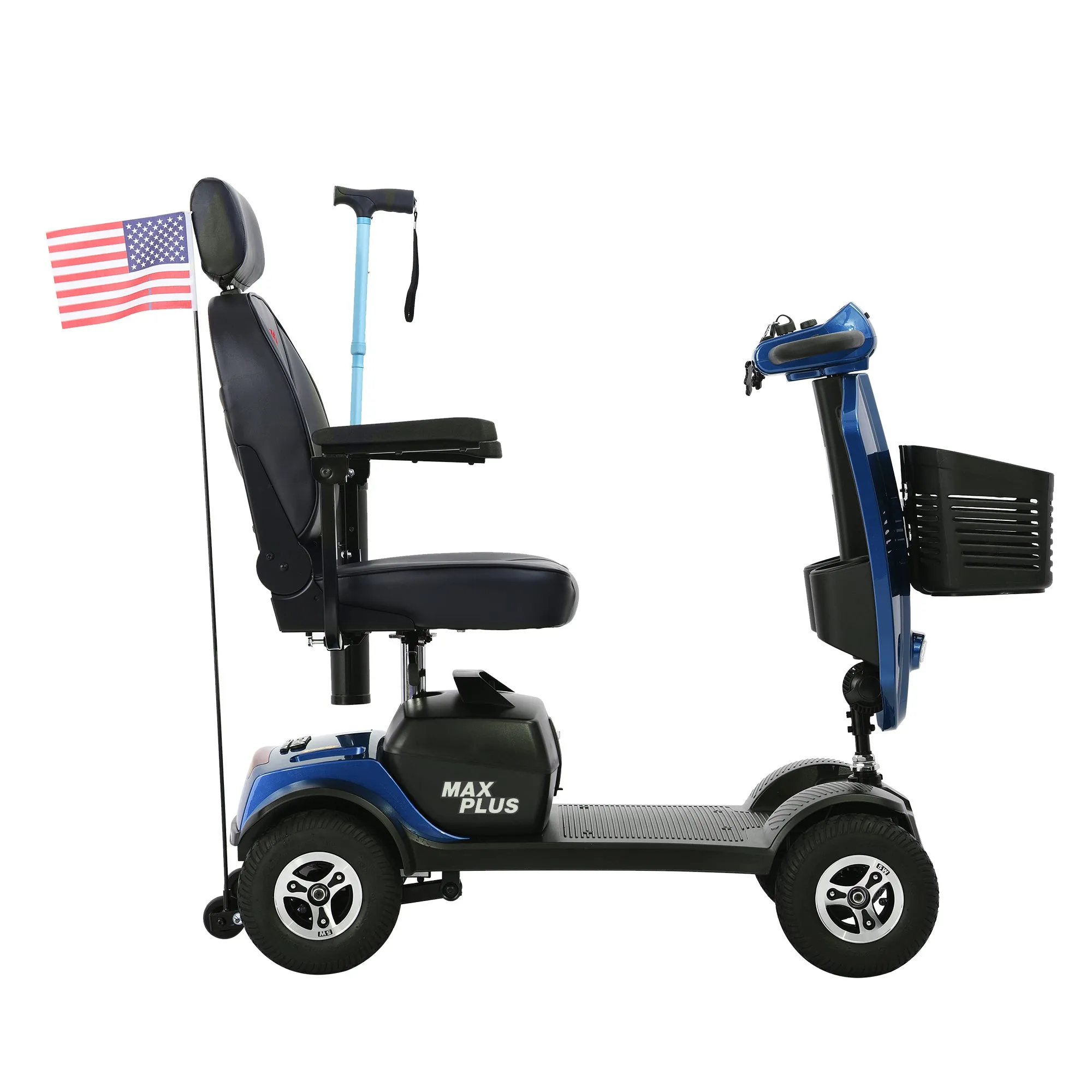 MAX PLUS BLUE 4 Wheels Outdoor Compact Mobility Scooter with 2pcs*20AH Lead acid Battery, 16 Miles, Cup Holders & USB charger Port