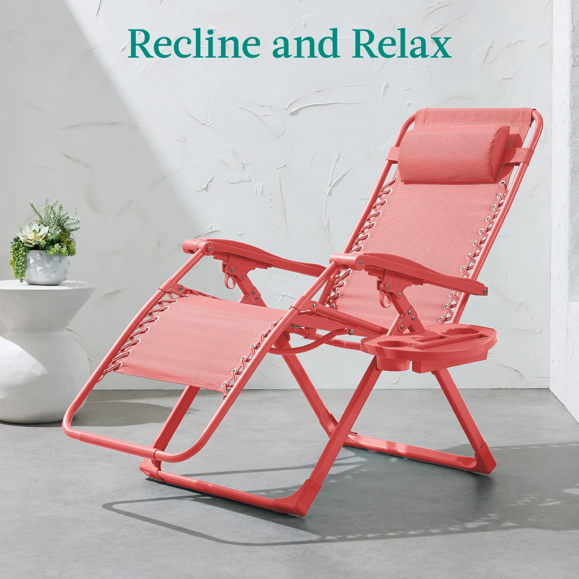 Monochromatic Zero Gravity Patio Chair Recliner w/ Side Tray, Headrest