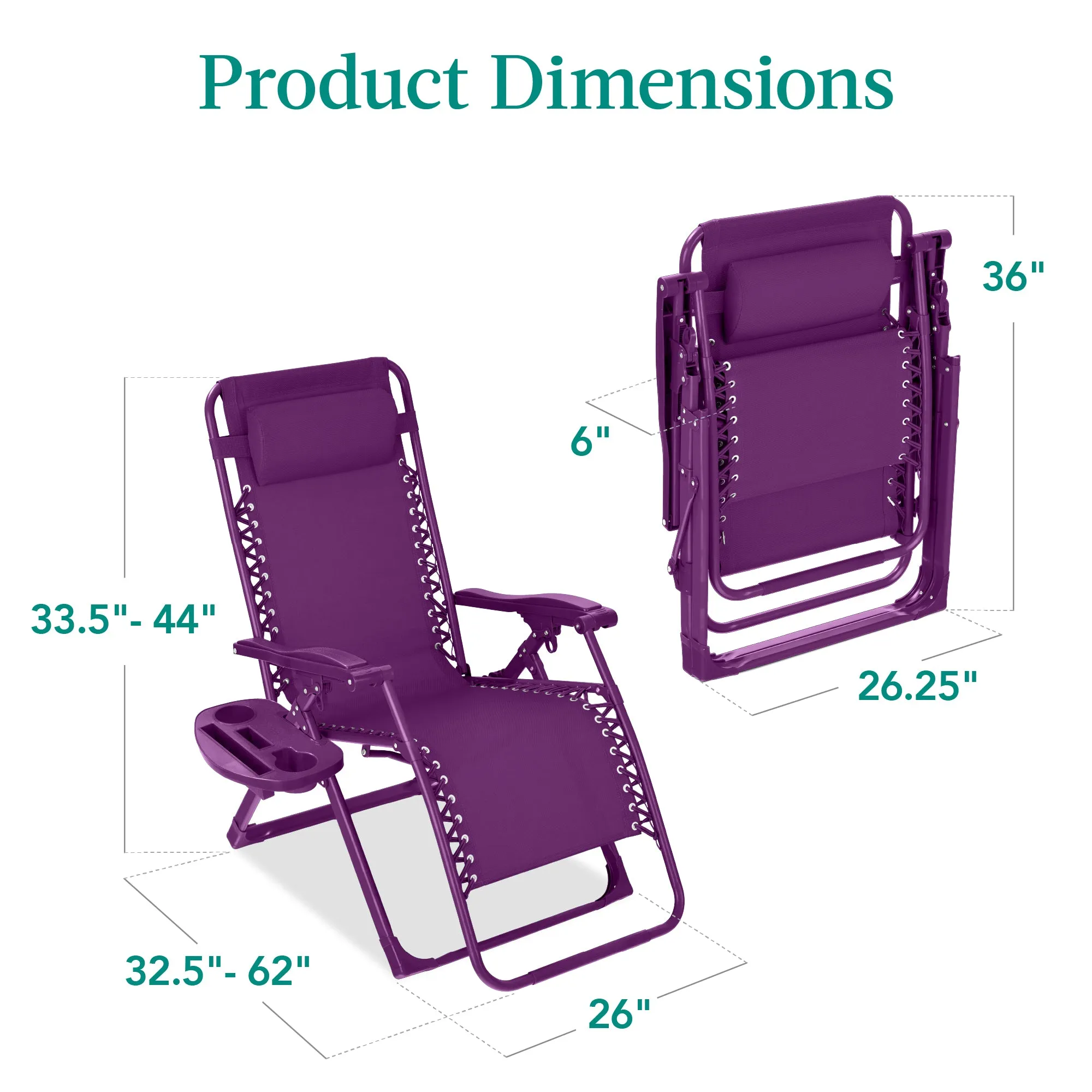 Monochromatic Zero Gravity Patio Chair Recliner w/ Side Tray, Headrest