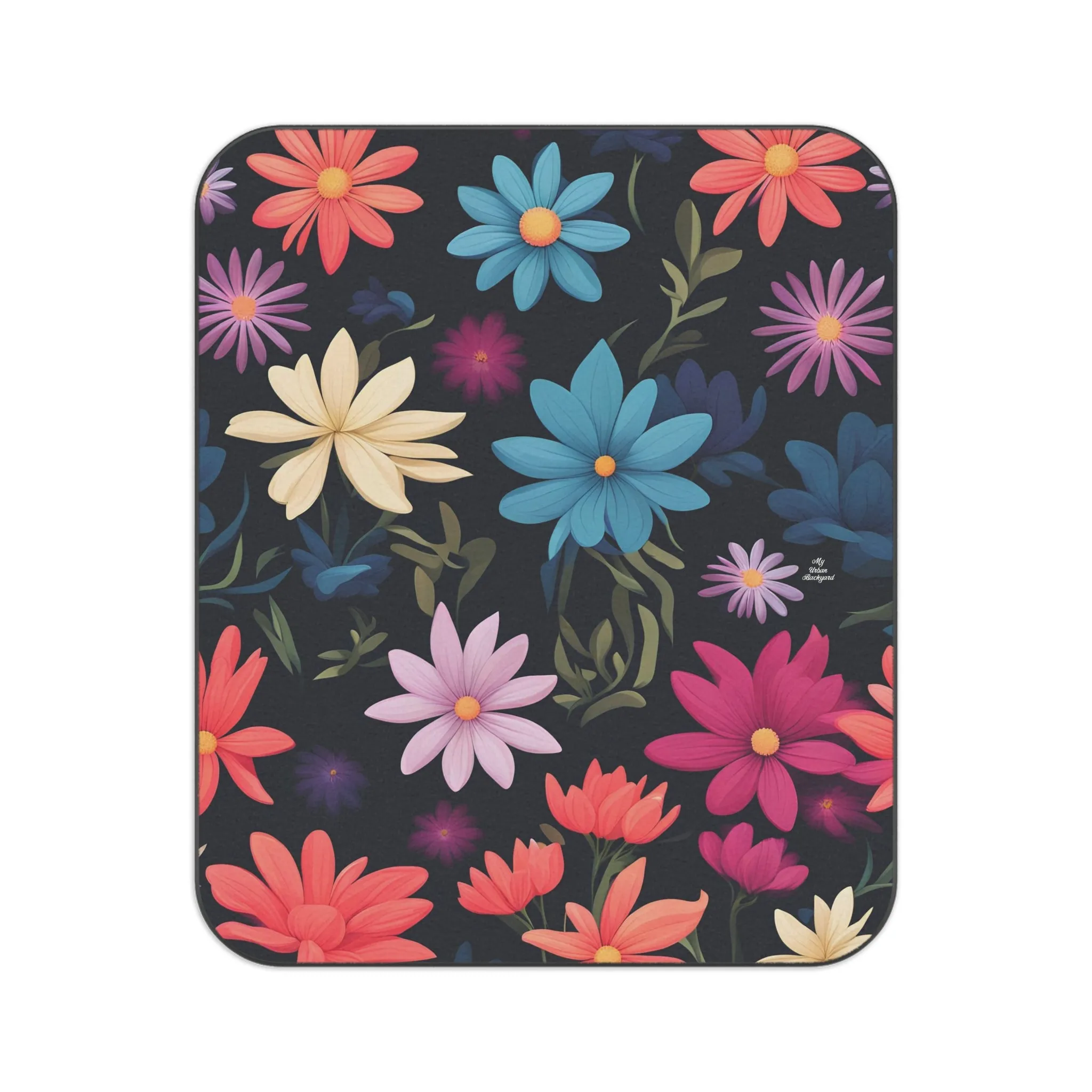 Night Blooming Flowers, Cozy Outdoor Picnic Blanket, Water-Resistant Bottom, 51" × 61"