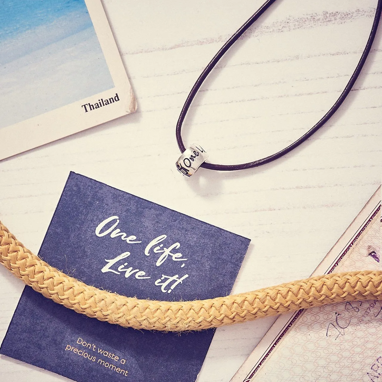 One Life, Live It! Recycled Silver & Cord Necklace