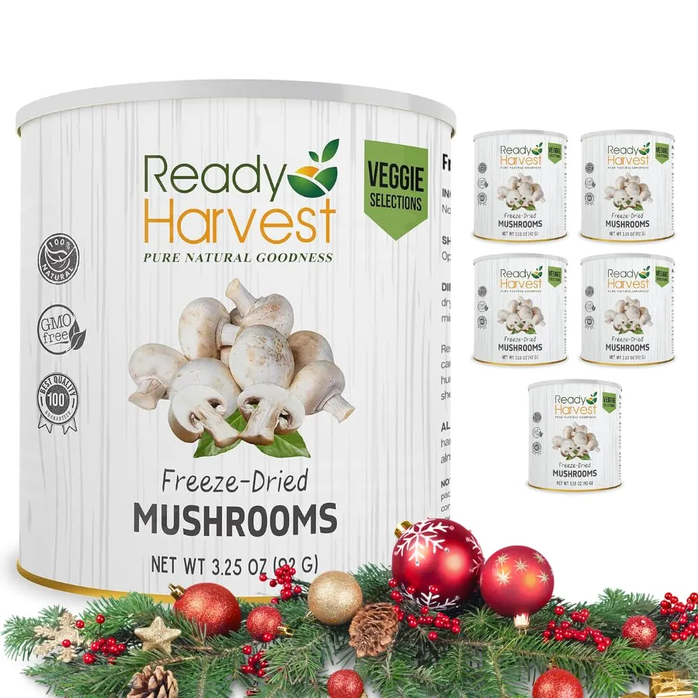 Ready Harvest Freeze-Dried Mushrooms - 30 Year Shelf Life - Six #10 Cans