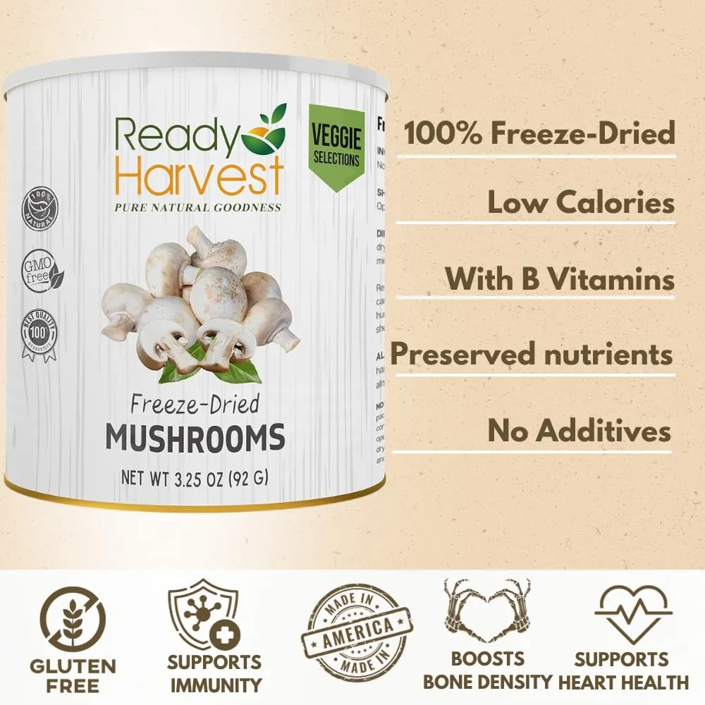 Ready Harvest Freeze-Dried Mushrooms - 30 Year Shelf Life - Six #10 Cans