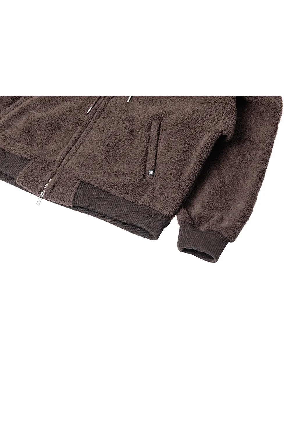 Signature fleece hood zip-up dark brown