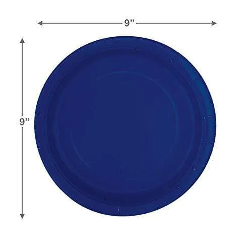 Solid Navy Blue Paper Dinner Plates and Luncheon Napkins, Naby Blue Party Supplies and Table Decorations (Serves 16)