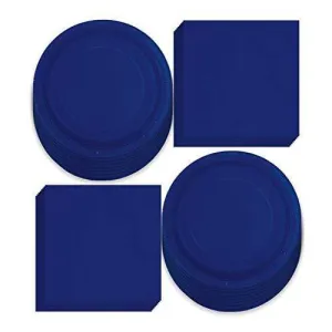 Solid Navy Blue Paper Dinner Plates and Luncheon Napkins, Naby Blue Party Supplies and Table Decorations (Serves 16)