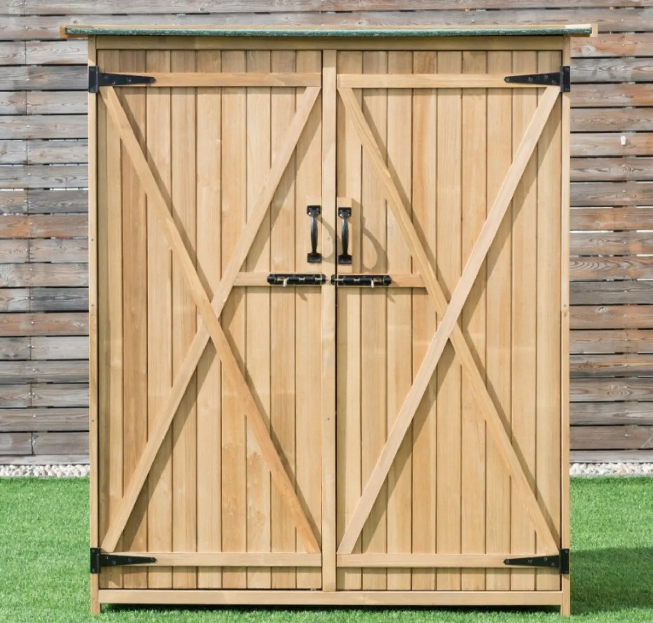 Super Duty Outdoor Wooden Storage Shed | Double Lockable Doors | 64Inch | Tool Shed | Patio