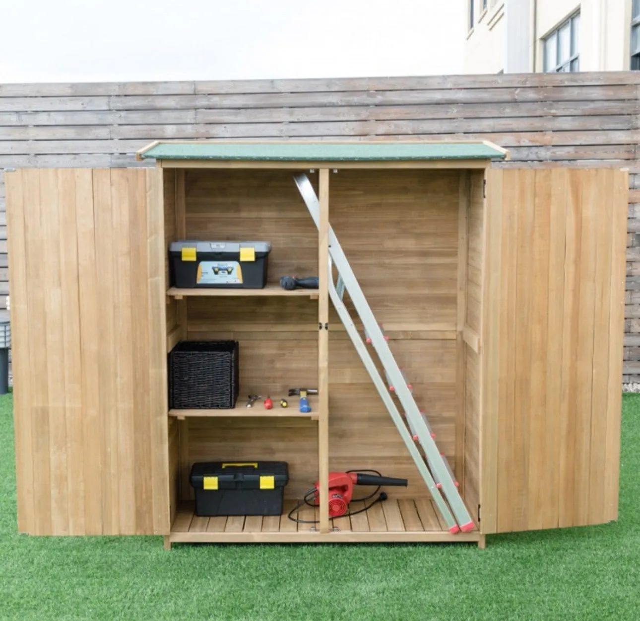 Super Duty Outdoor Wooden Storage Shed | Double Lockable Doors | 64Inch | Tool Shed | Patio