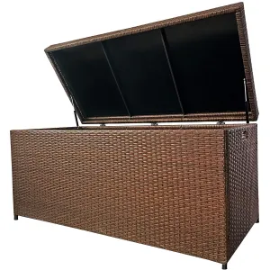 Wicker Storage Box with Waterproof Inner Patio Storage Bin, Deck Boxes for Cushions, Garden Tools, Pool Toys, Aluminum Frame, Brown